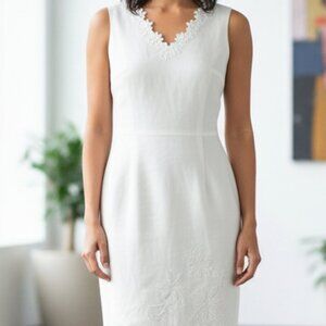 Ann Taylor Chic Ann Taylor White Floral Embroidered Sheath Dress